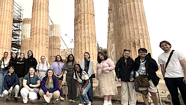 Group of Honors students in front of Acropolis in Athens, Greece