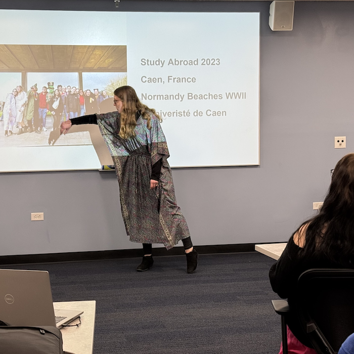 Student presenting about Study Abroad Trip to Normandy France