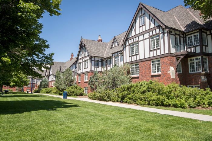 Bond Hall Exterior Tudor Style with Tress