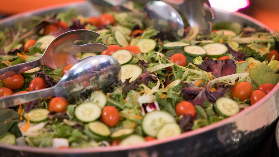 A beautiful salad is prepped and ready for service