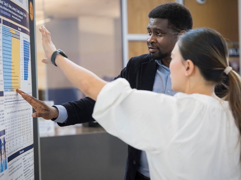 Faculty and student collaborating on research