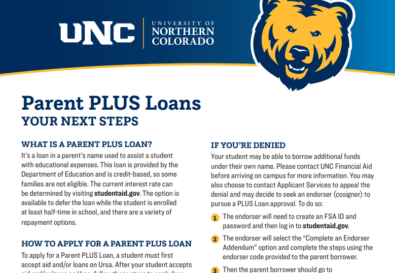 A screenshot of the Parent Plus Loans fact sheet