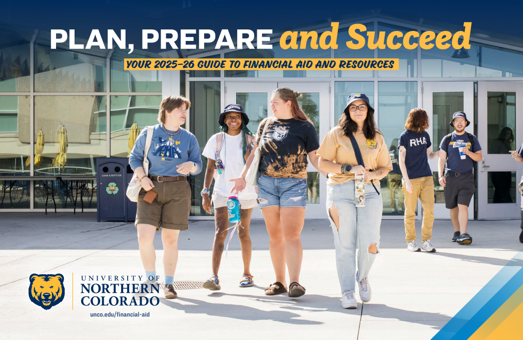 Students walking together outside the University Center are on the cover of Plan, Prepare, and Succeed