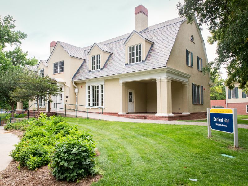 Belford Hall, a pet-friendly residence hall in UNC’s Mesa Neighborhood.