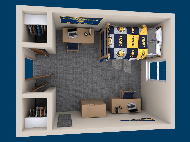 A 3D rendering of a floorplan in Decker Hall
