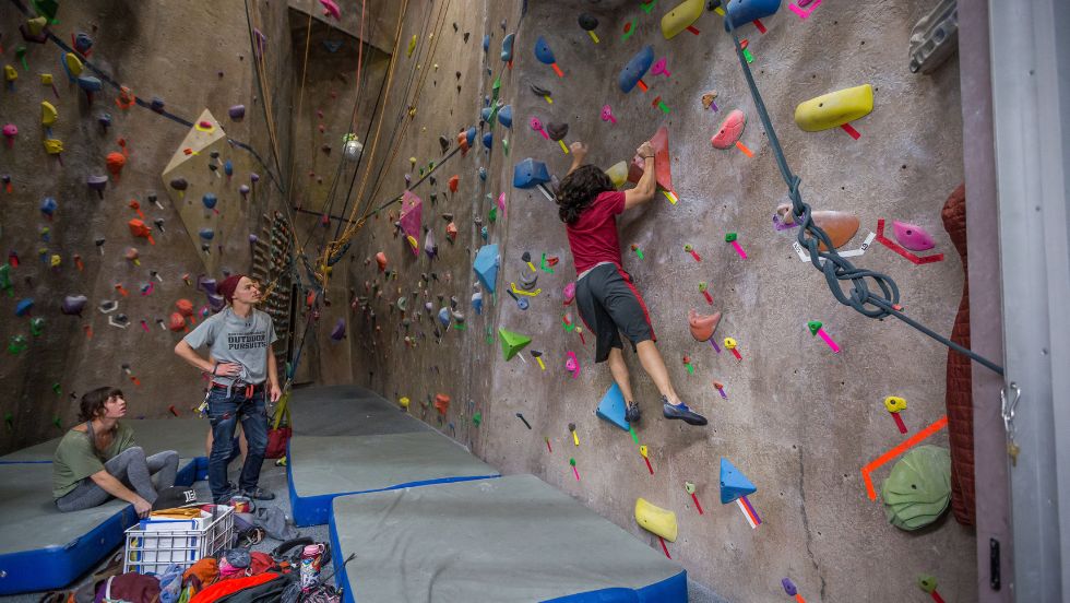 Students enjoy rock climbing at the Campus Recreation Center