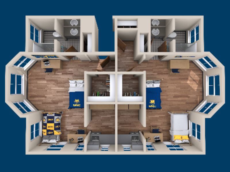 A 3D rendering of a Lujan floorplan.