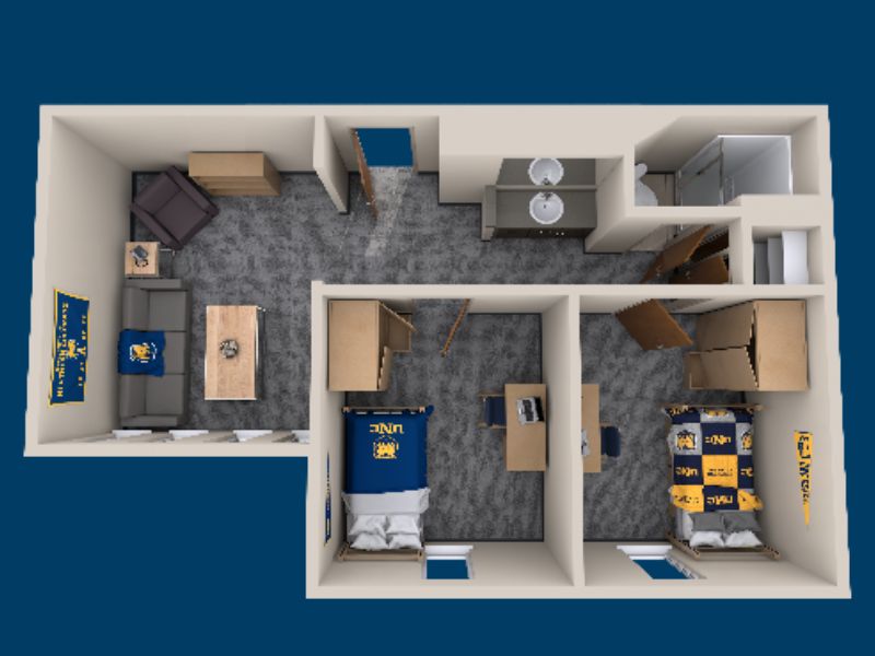 A 3D rendering of a Turner Hall floorplan