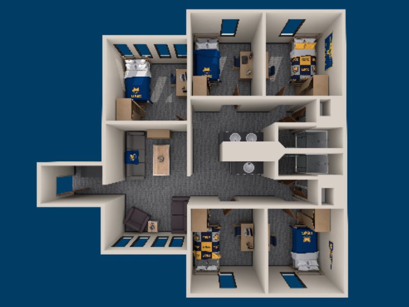 a 3D rendering of a Turner Hall floorplan