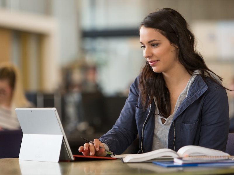 Student studying in library