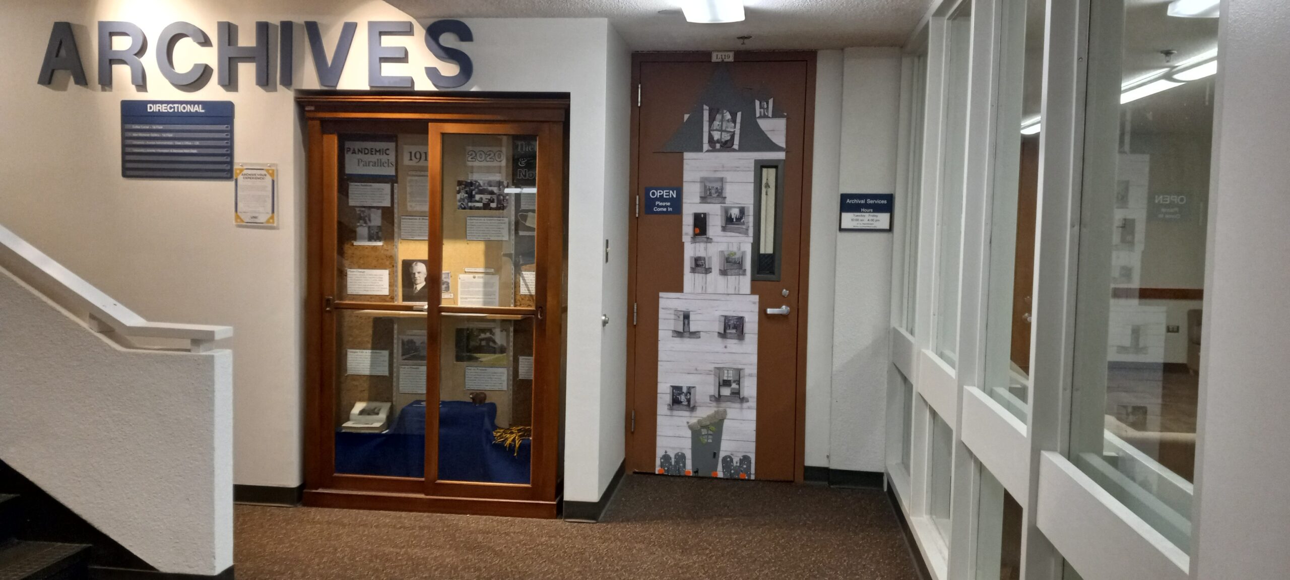 Entrance to University Libraries Archives & Special Collections on the lower level of Michener Library