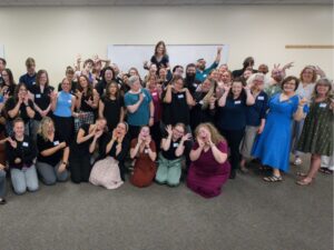 American Sign Language BA students gather for a silly group photo