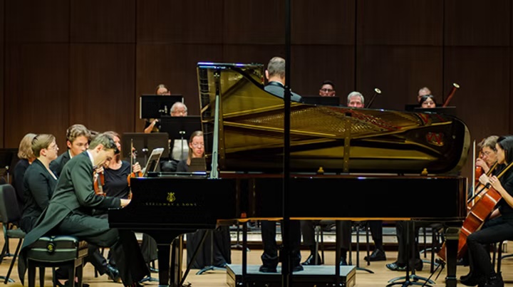 Piano and orchestra performance at a Beethoven in the Rockies concert.