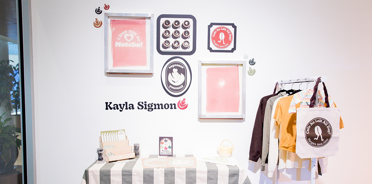 Graphic design senior work displayed in Campus Commons Gallery.