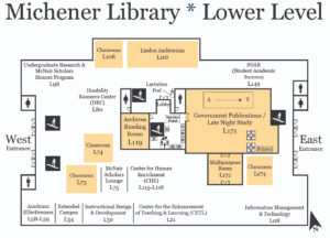 Map of lower level of Michener Library