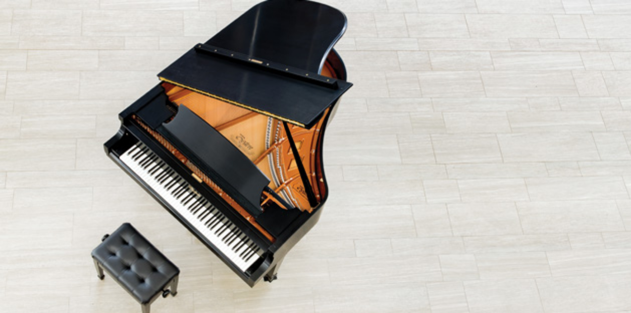 A top-down image of a Steinway piano.