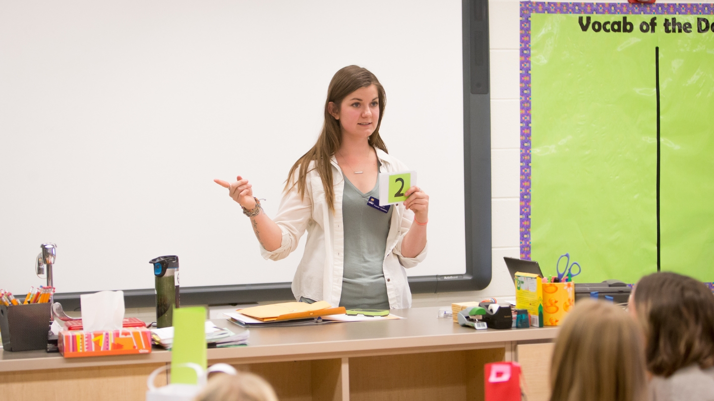 A UNC student is teaching an early childhood education classroom
