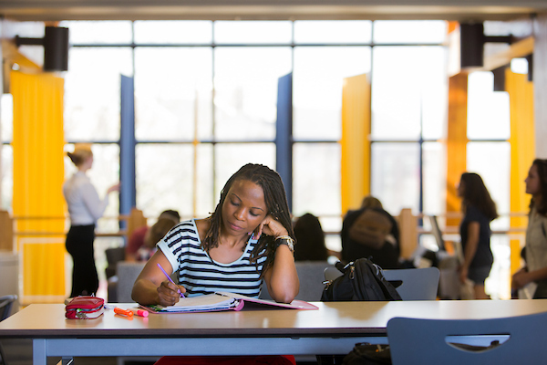 A student at the writing center