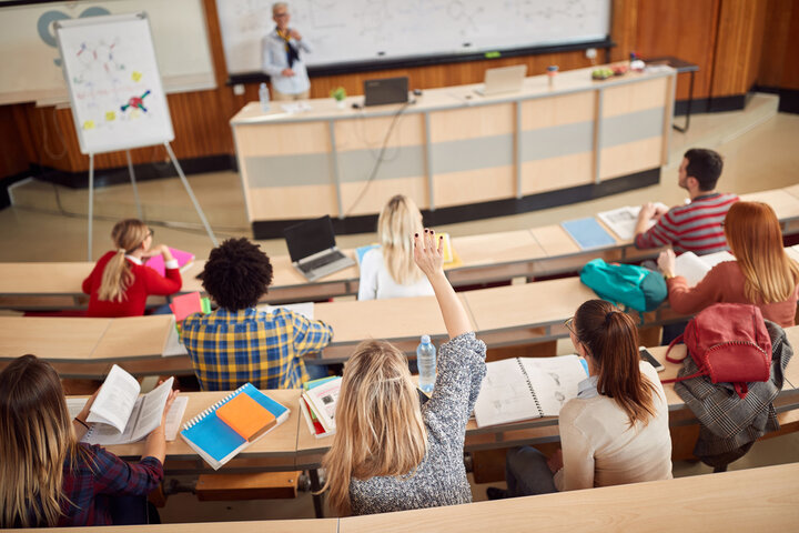 Students on a lecture in amphitheater