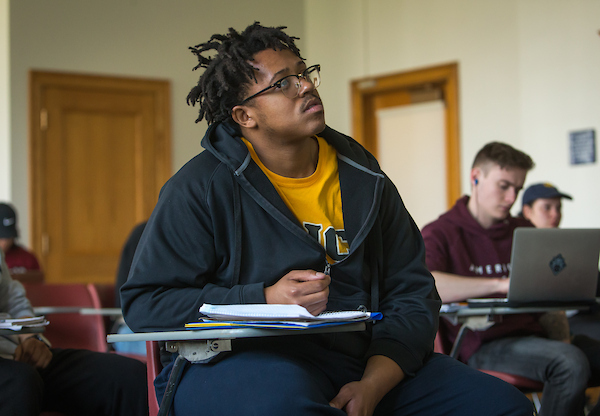 Student listening intently to lecture