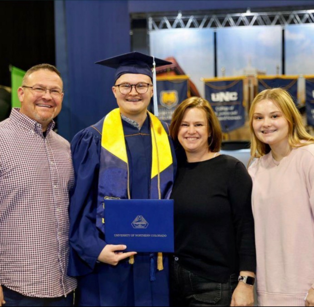 New CUE professor Anna Winston with her family, including recent CUE graduate, Conner Winston