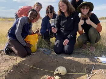 UNC Anthropology students participate in a mock burial excavation.