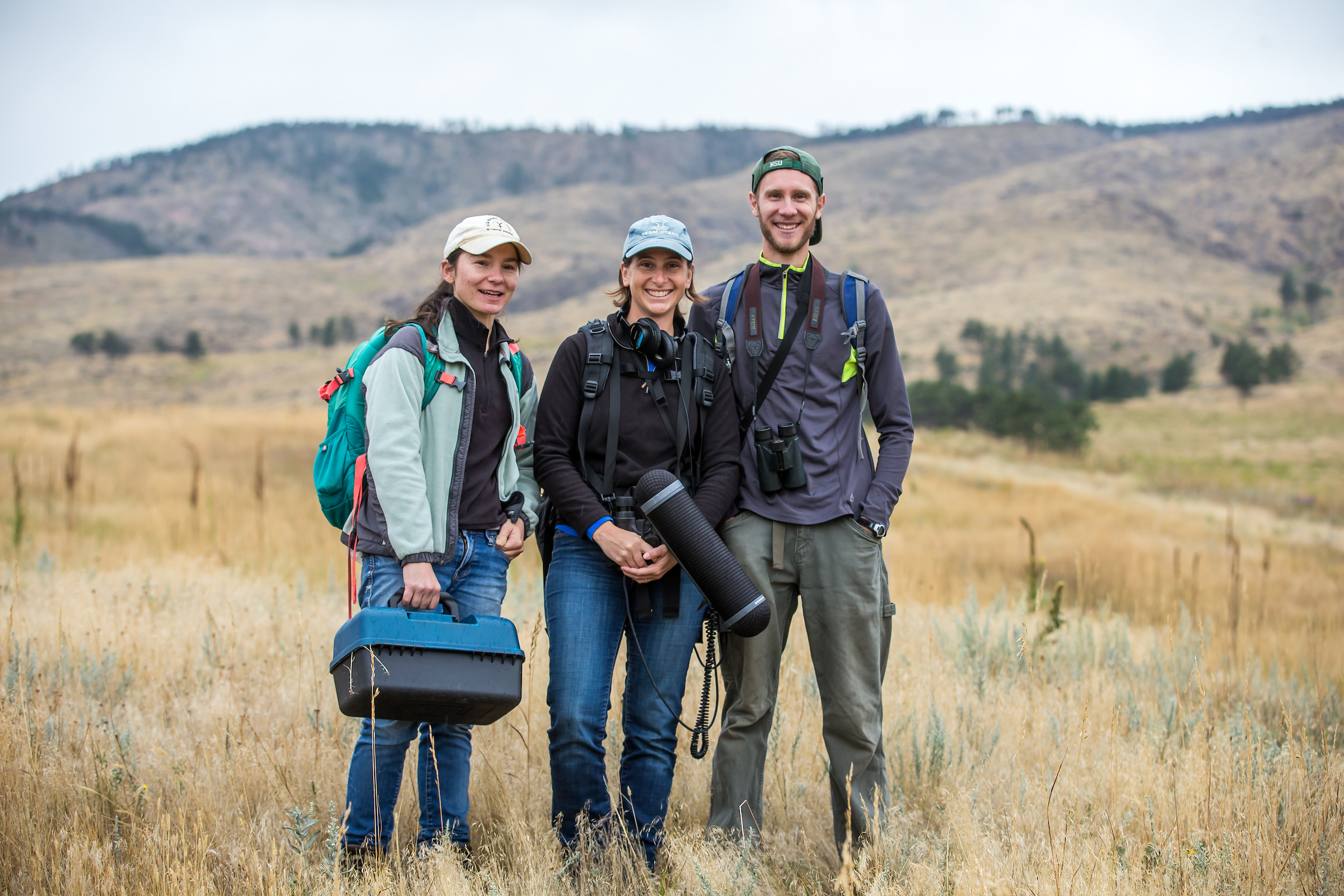 Biology students conducting environmental research at Bobcat Ridge Natural Area.