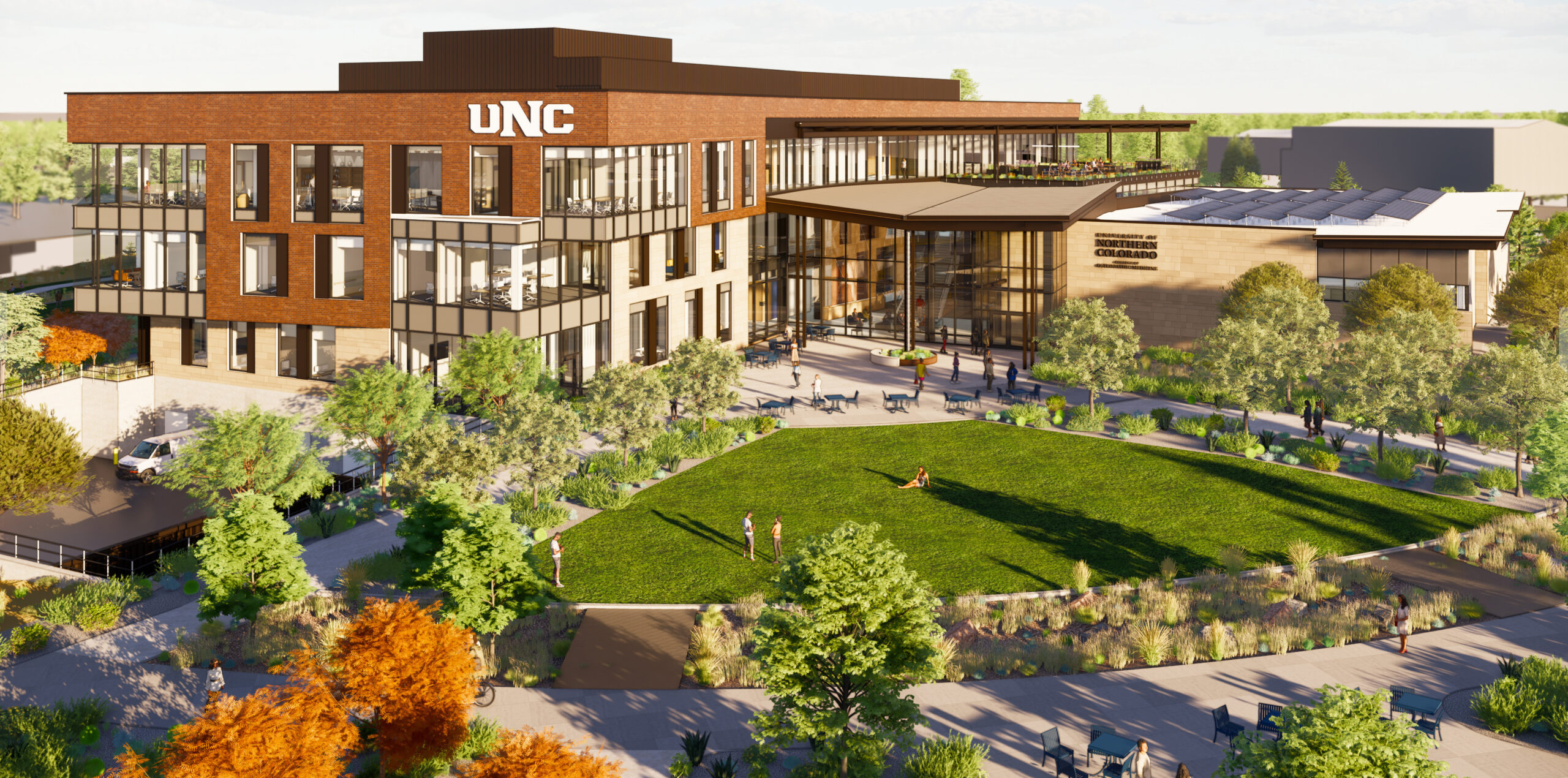 A rendering of the outside building of the College of Osteopathic Medicine