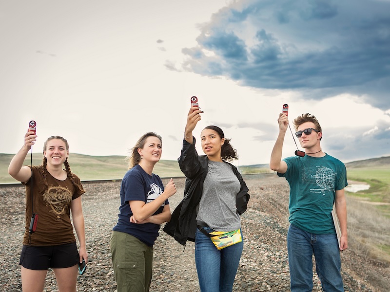 3 female students and one male student chasing storms across the Midwest