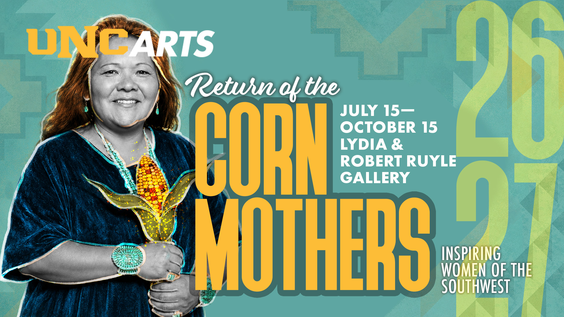 Return of the Corn Mothers art exhibition graphic.