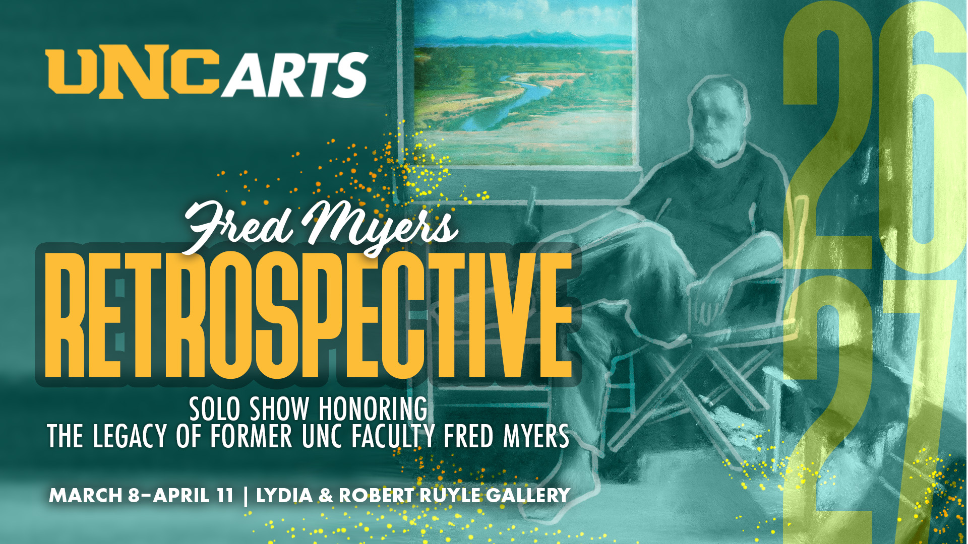 Fred Myers Retrospective art exhibition graphic.