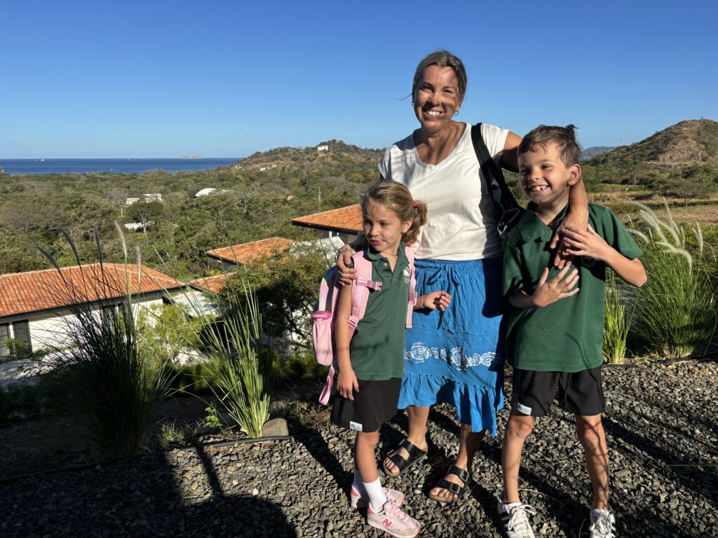 Chris Ksyer with her kids in Costa Rica