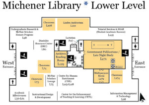Map of Lower Level of Michener Library