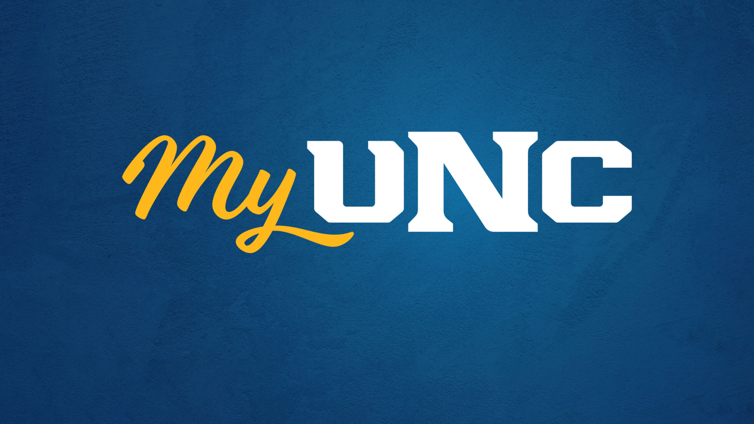 MyUNC logo on a dark blue textured background. 'My' is written in gold script, 'UNC' in bold white block letters