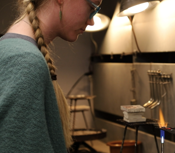 Anja Pearson soldering her jewelry piece