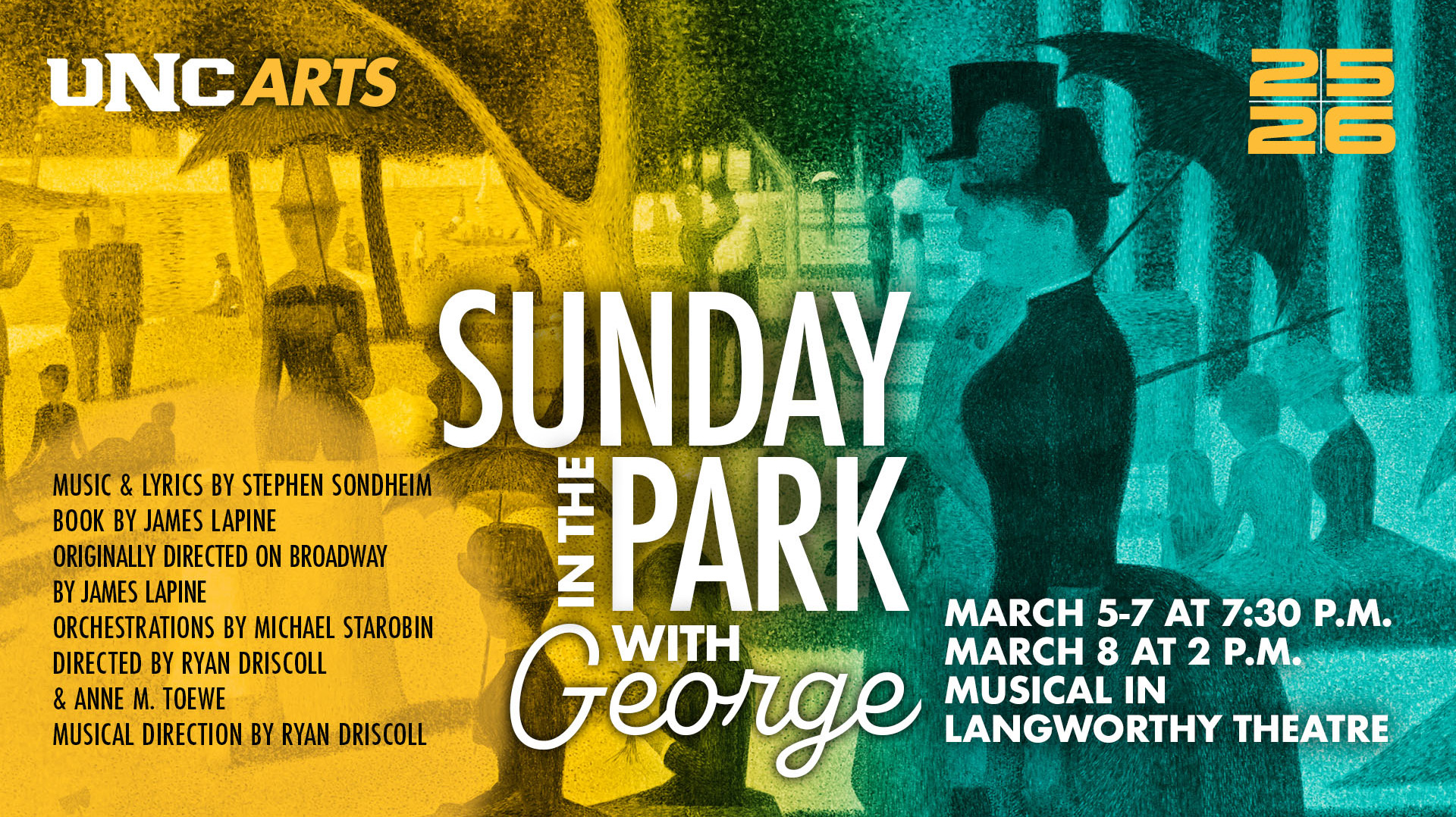 A yellow and blue graphic that says Sunday in the Park