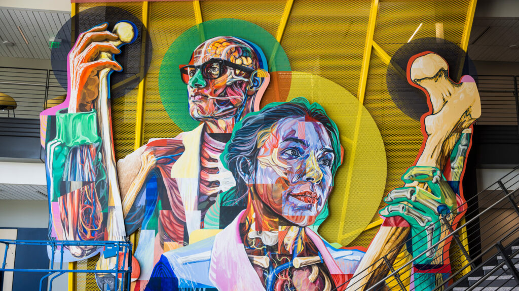 Armando Silva's mural inside the College of Osteopathic Medicine building