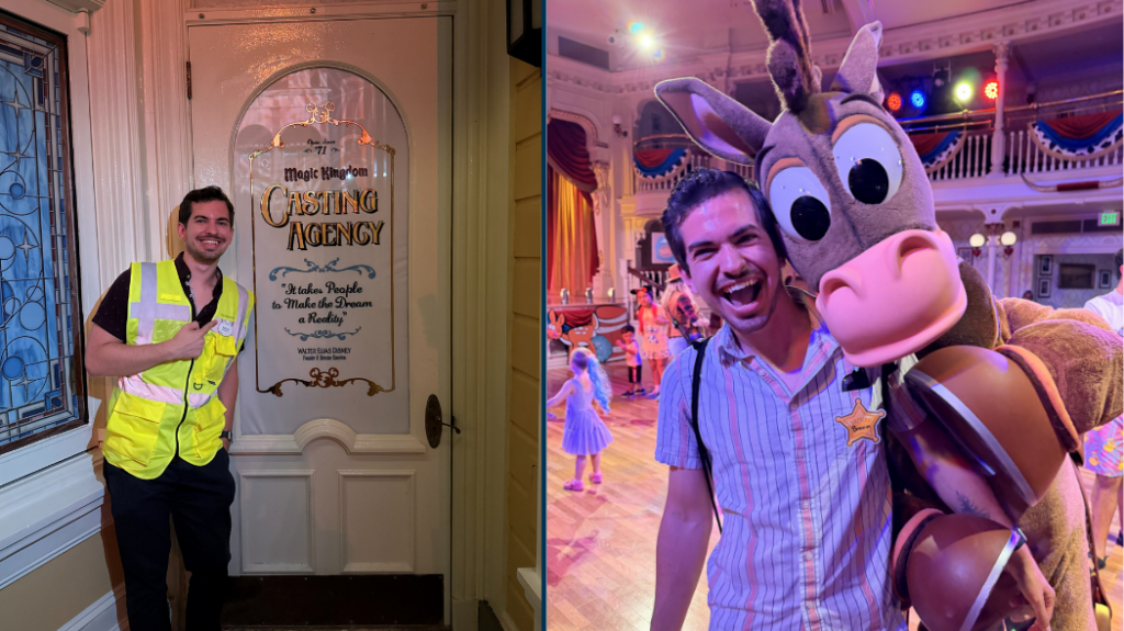 UNC alumni Brevin Bazurto posing in different places around the park during his internship at Disney World.