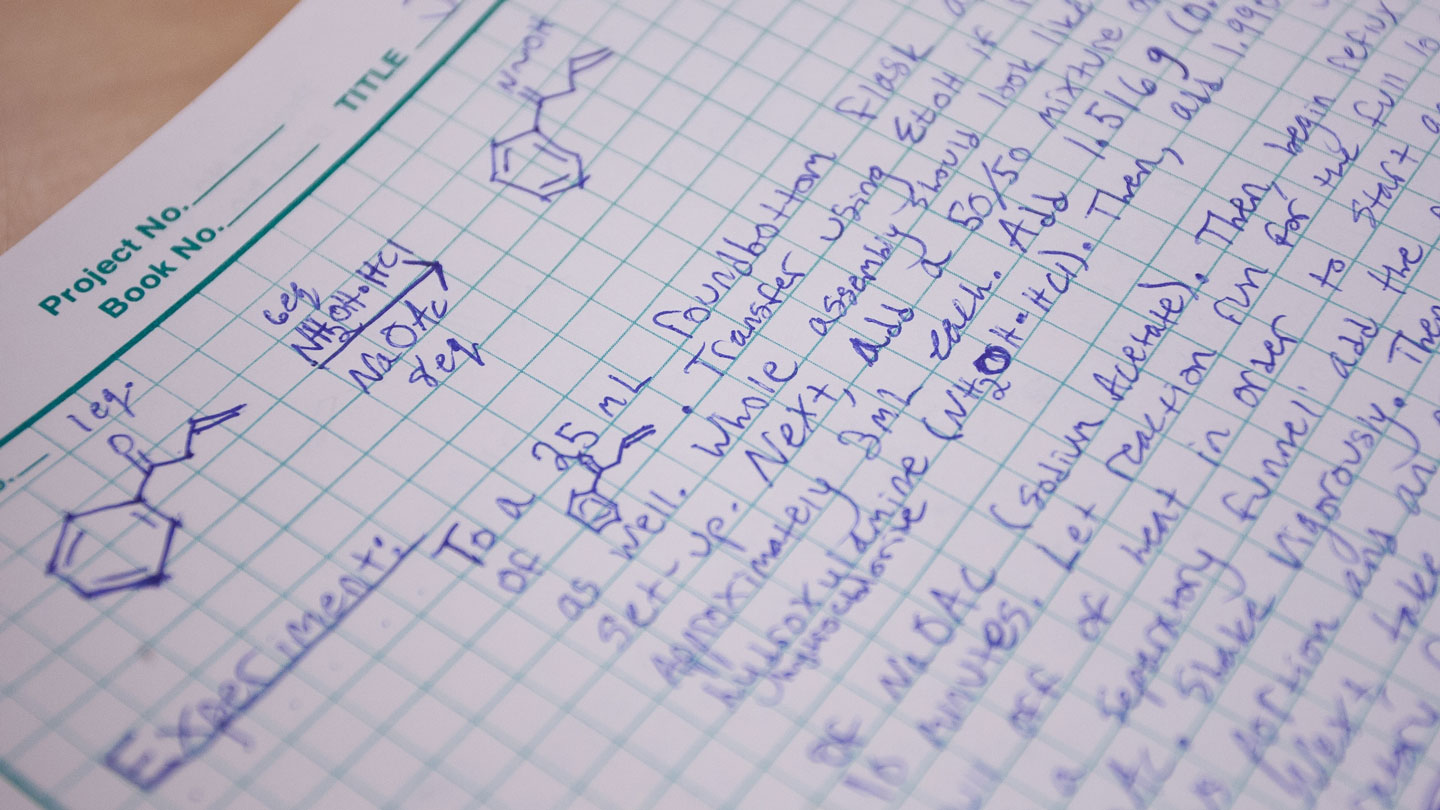 Written notes of chemistry experiment.