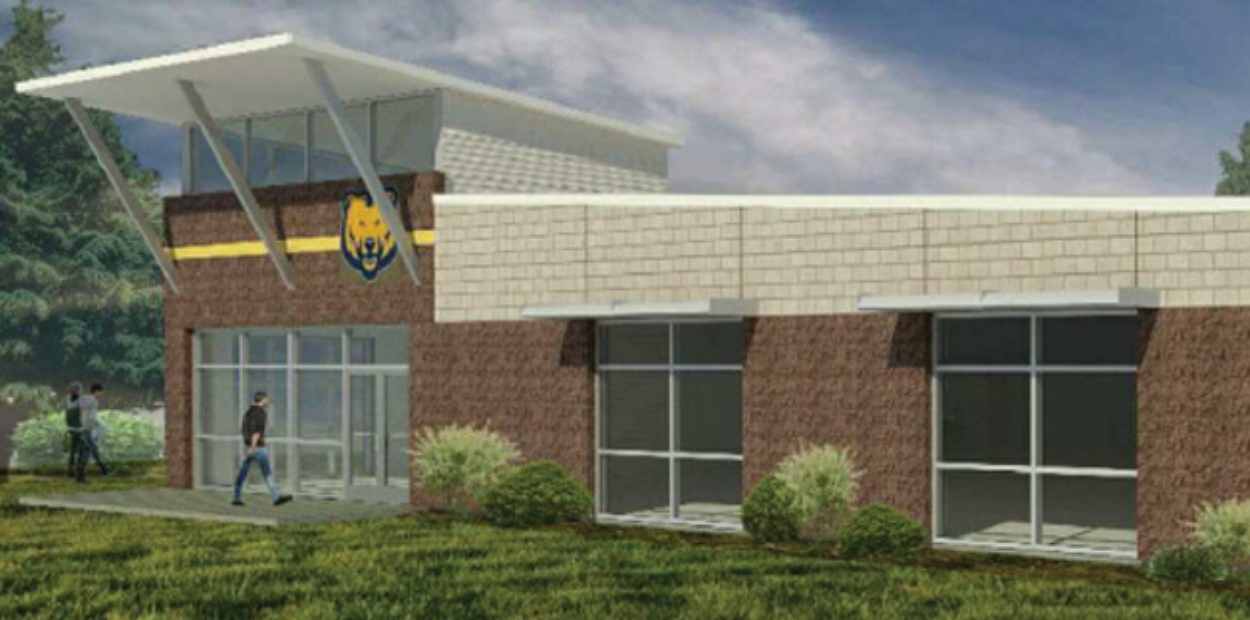 A digital mock-up of the exterior of UNC's Empower Center building.