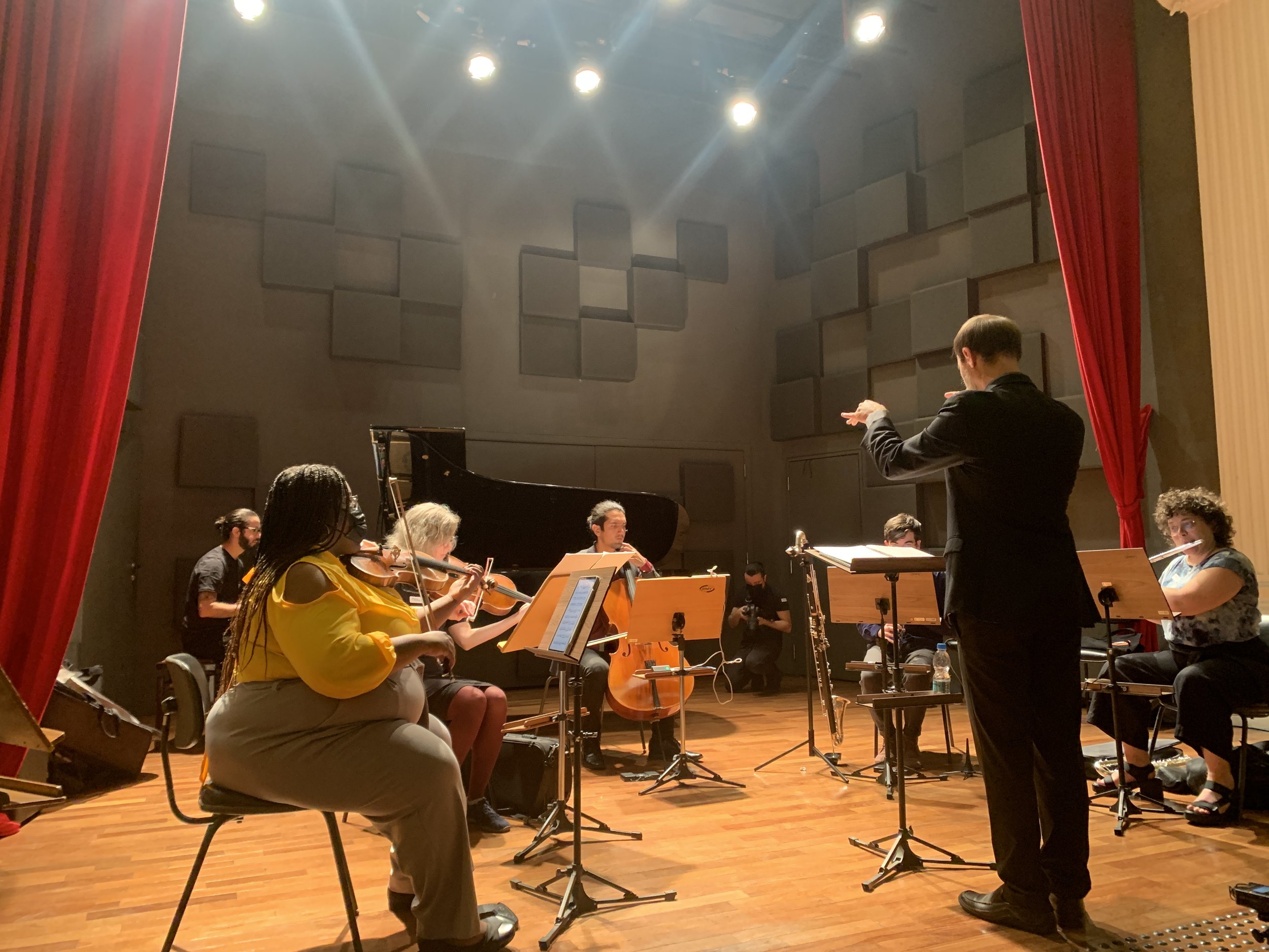 Contemporary music group Ensemble Dal Niente in rehearsal.