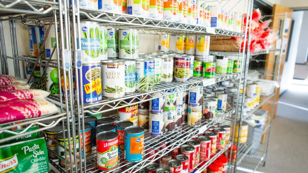 Canned foods sitting on shelves