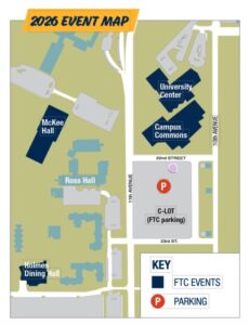 A graphic map of UNC's campus for the Future Teacher Conference event parking.