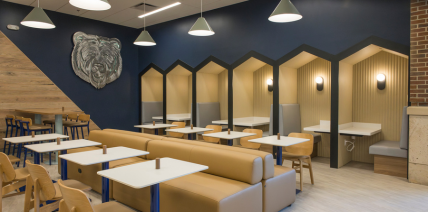 The study booths in the back of Holmes Dining Hall.