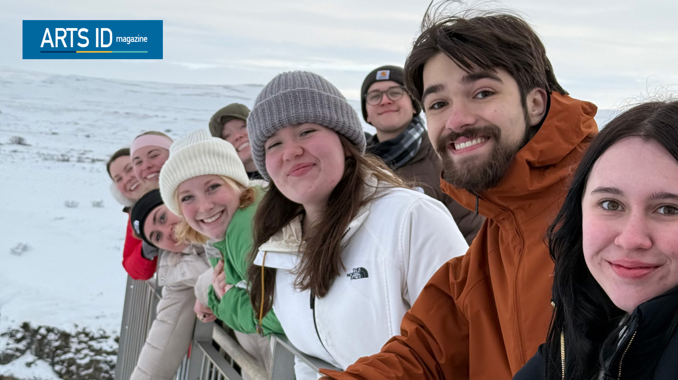 A group of students in Iceland posing for a pictrure