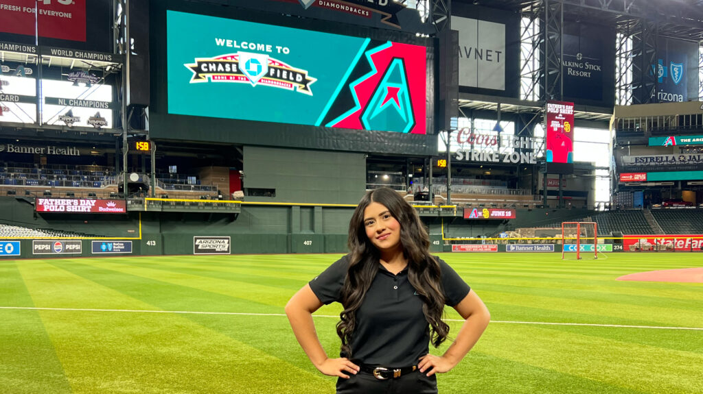 Jasmin Mazariegos Rodriguez standing on the Diamondbacks field