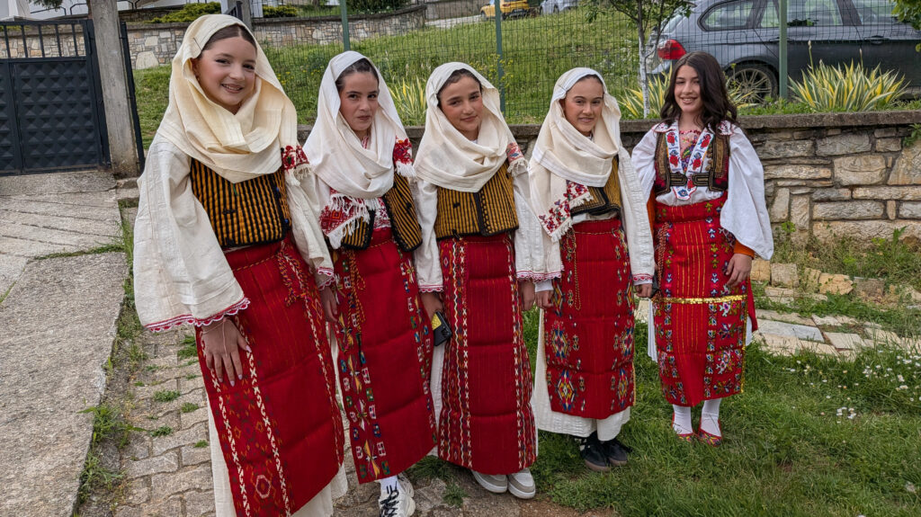 Girls in traditional costume before a performance at the Hasi Jehon Folklore Festival