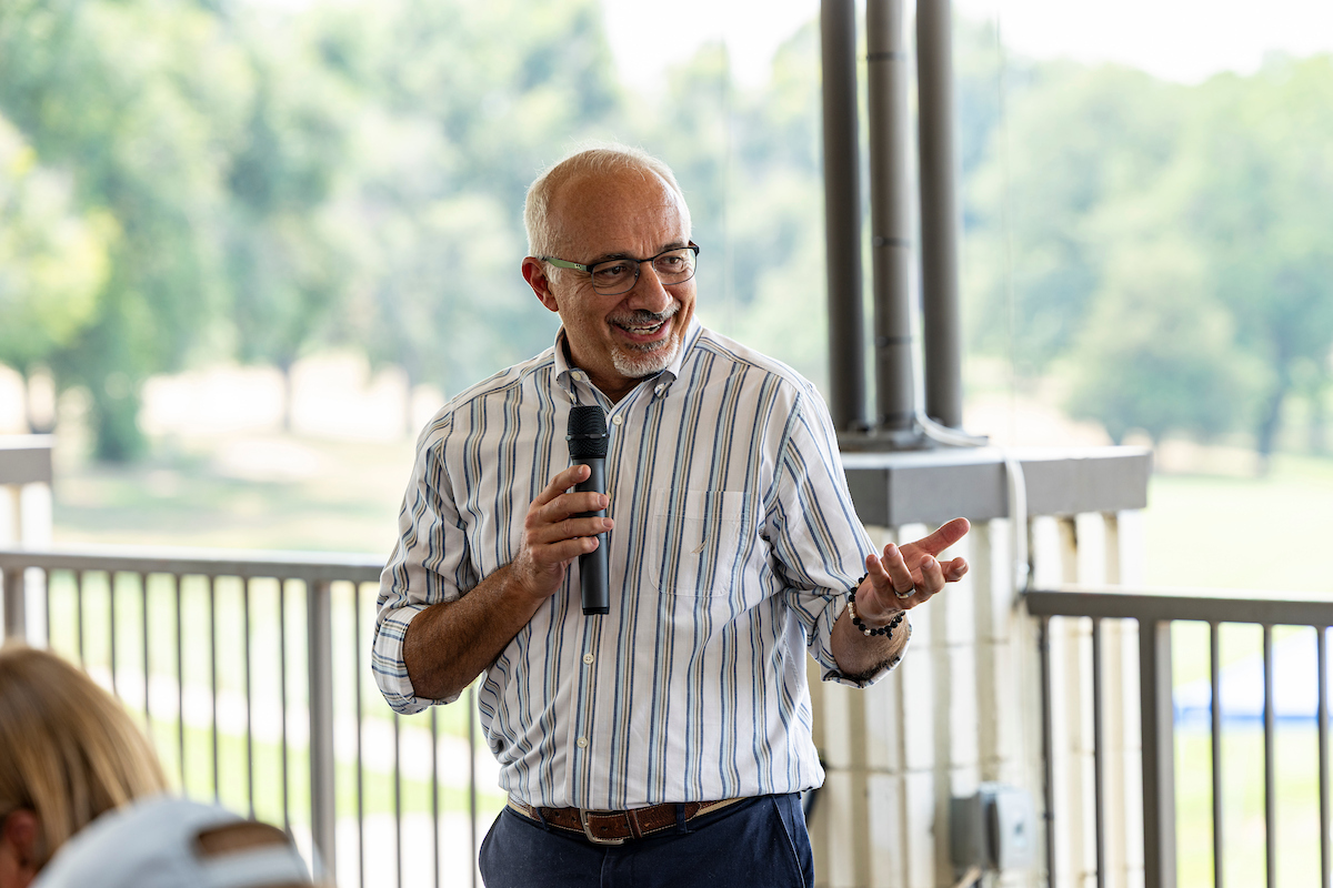 Interim President Haddad speaking at 2026 blue & gold golf tournament