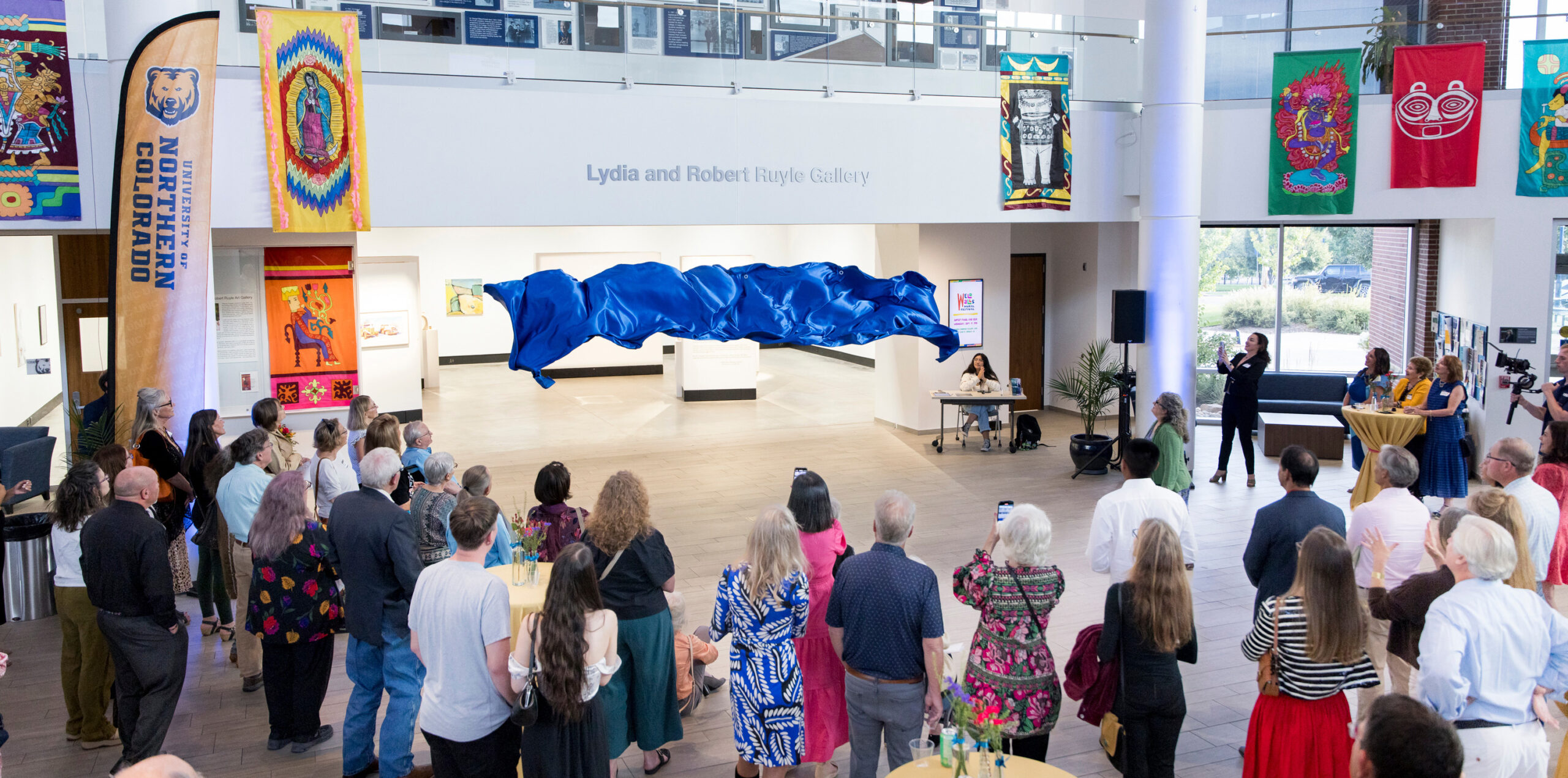 A banner falling from a wall that says the Lydia and Robert Ruyle Gallery