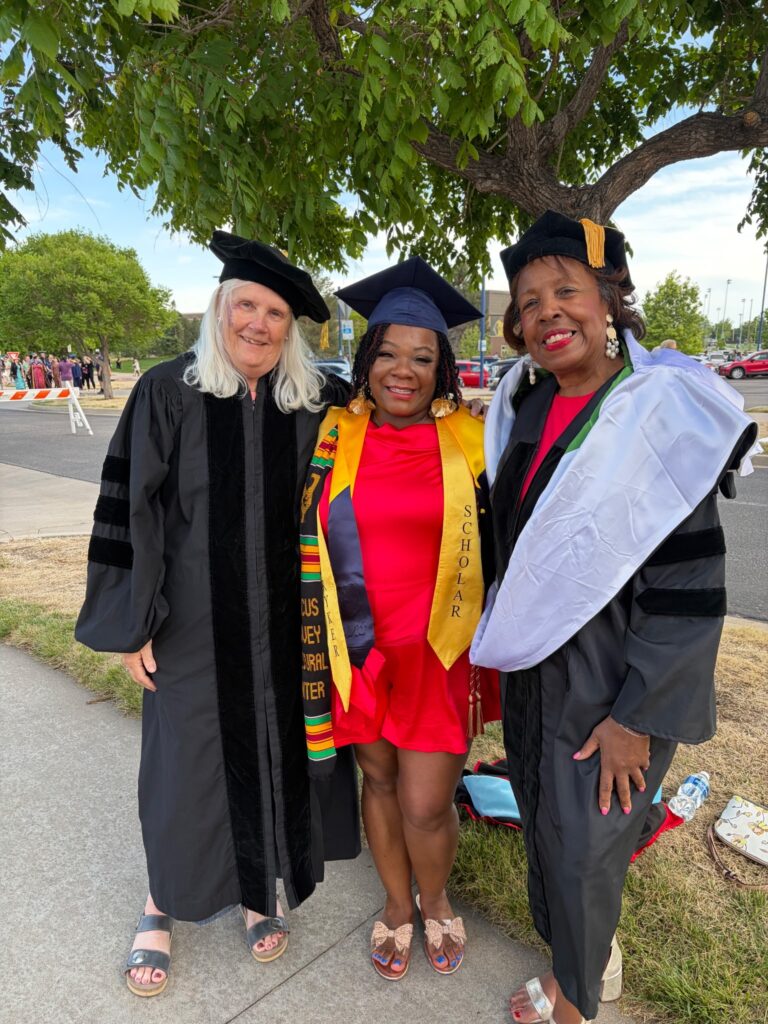 CUE Professor Sandy Mason (right) with CUE Director Rosanne Fulton and graduate Desiree Lee